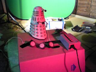 Model Dalek shot against greenscreen