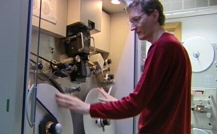 Jonathan Wood loading 16mm film sequences onto the Spirit telecine